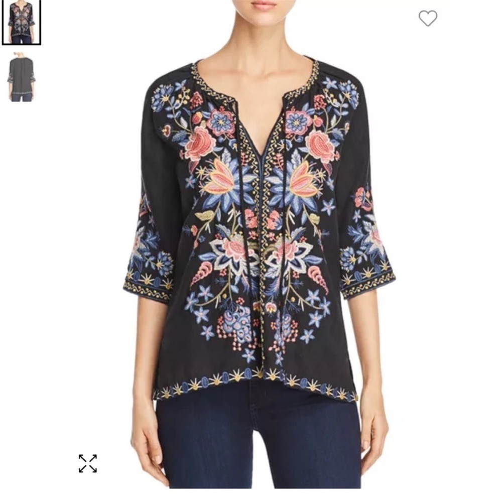 Johnny Was Black Floral Embroidered Blouse